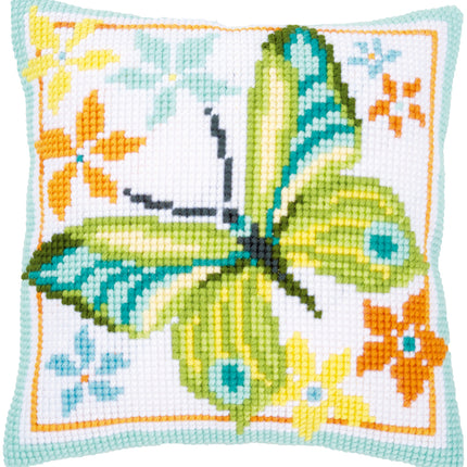 DIY Cross stitch cushion kit Green butterfly