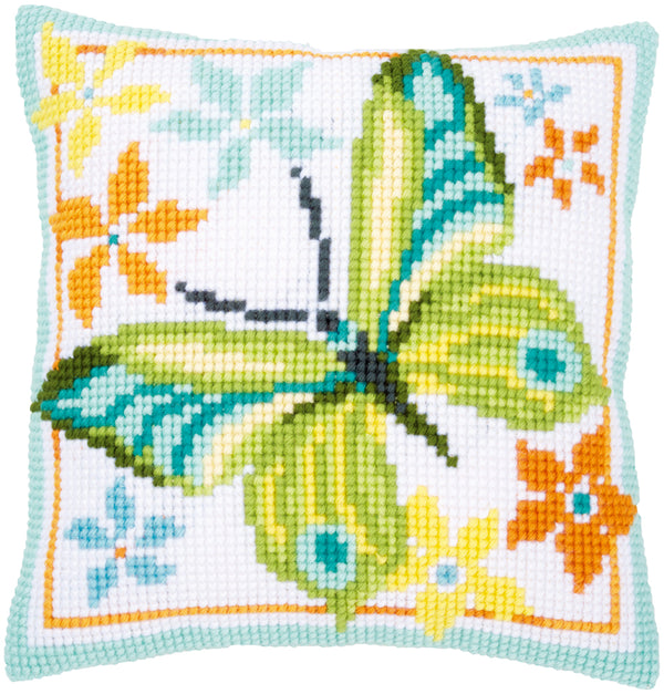 DIY Cross stitch cushion kit Green butterfly