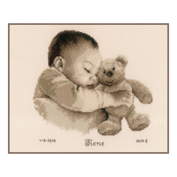 DIY Counted cross stitch kit Baby & bear 24 x 23 cm / 9.6" x 9.2"