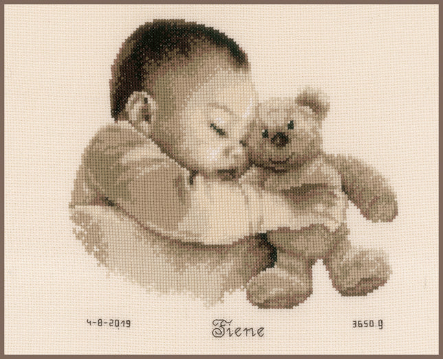 DIY Counted cross stitch kit Baby & bear 24 x 23 cm / 9.6" x 9.2"