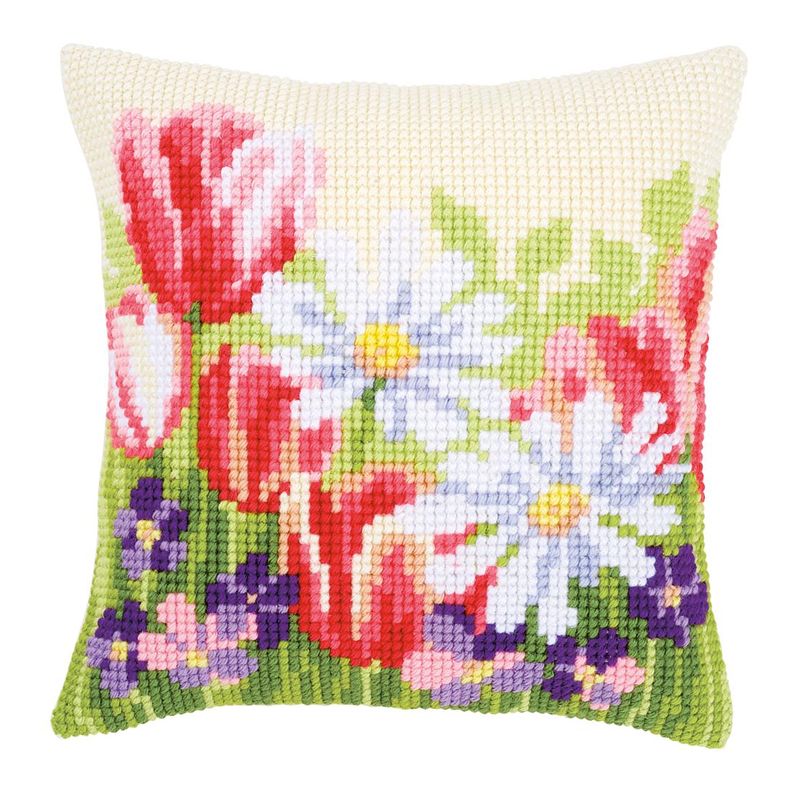 DIY Cross stitch cushion kit Spring flowers