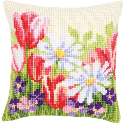 DIY Cross stitch cushion kit Spring flowers