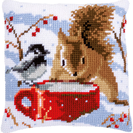 DIY Cross stitch cushion kit Squirrel and tit
