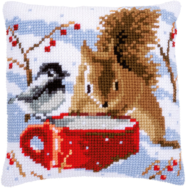 DIY Cross stitch cushion kit Squirrel and tit