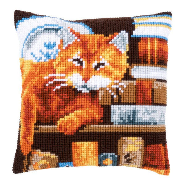 DIY Cross stitch cushion kit Cat and books