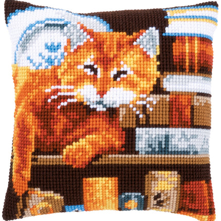 DIY Cross stitch cushion kit Cat and books
