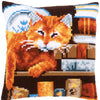 DIY Cross stitch cushion kit Cat and books