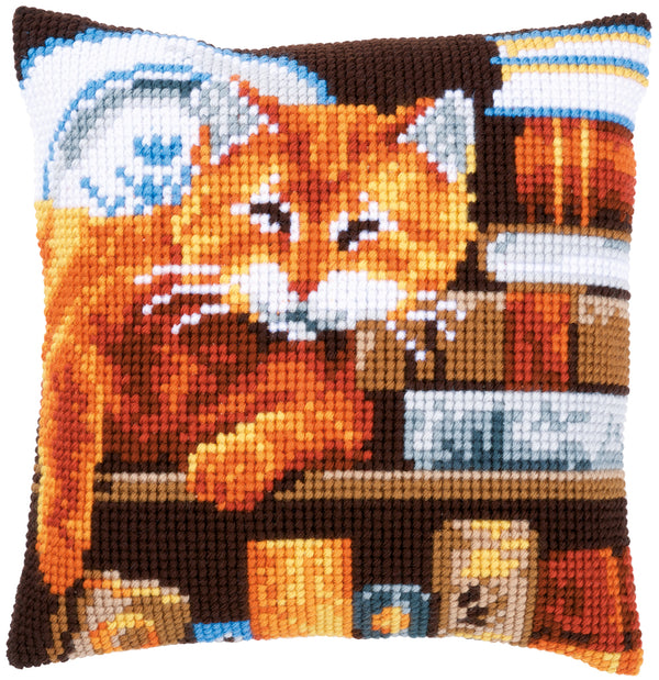 DIY Cross stitch cushion kit Cat and books