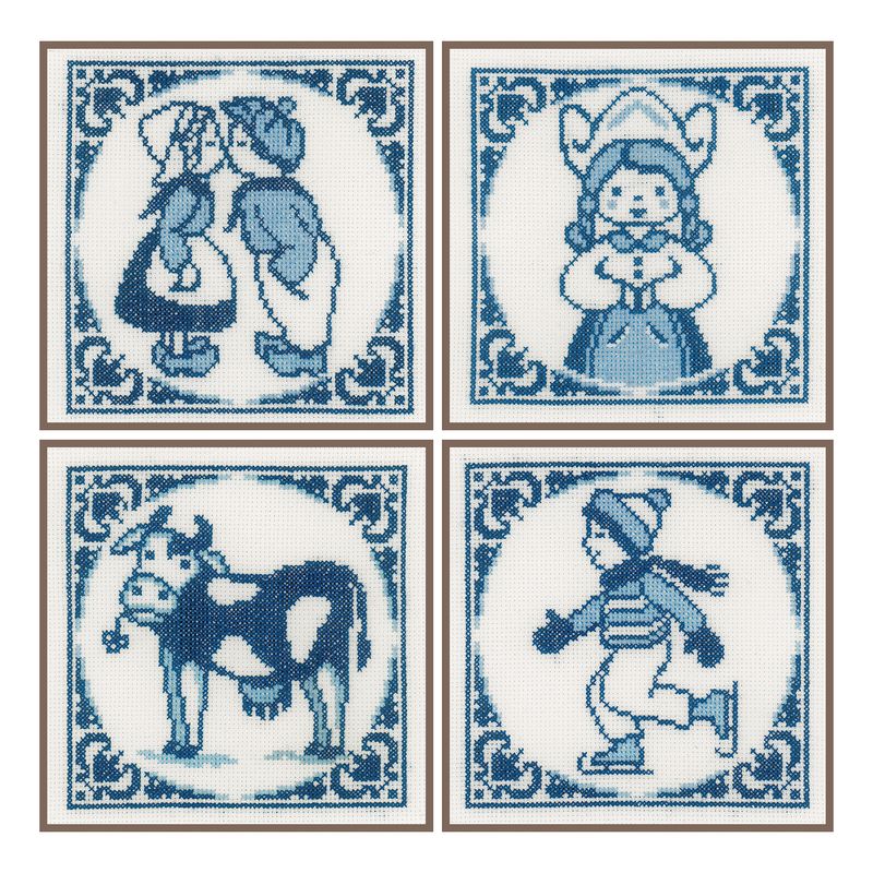 DIY Counted cross stitch kit Delft blue set of 4