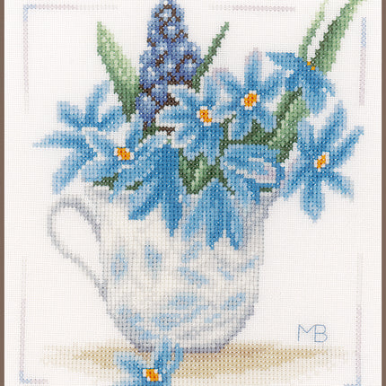 DIY Counted cross stitch kit Blue flowers