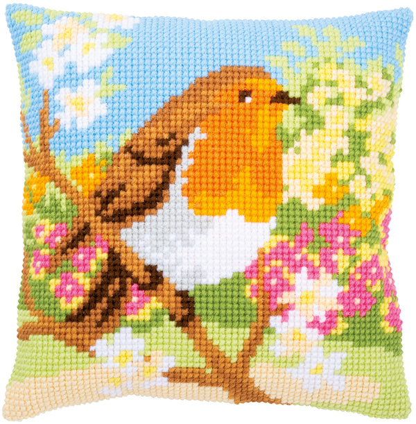 DIY Cross stitch cushion kit Robin in the garden