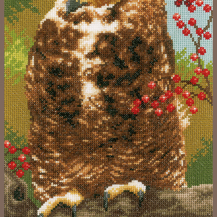DIY Counted cross stitch kit Owl in autumn 19 x 39 cm / 7.6" x 15.6"