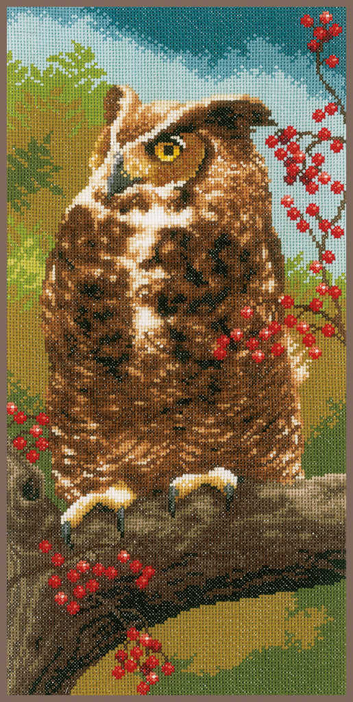 DIY Counted cross stitch kit Owl in autumn 19 x 39 cm / 7.6