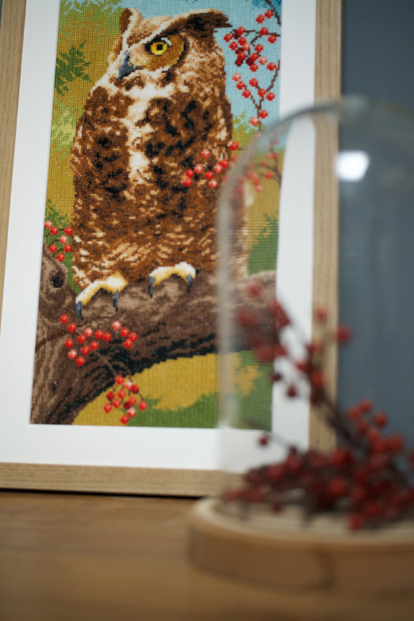 DIY Counted cross stitch kit Owl in autumn 19 x 39 cm / 7.6