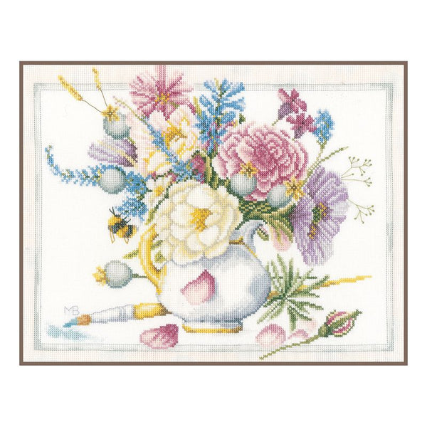 DIY Counted cross stitch kit Flowers in white pot