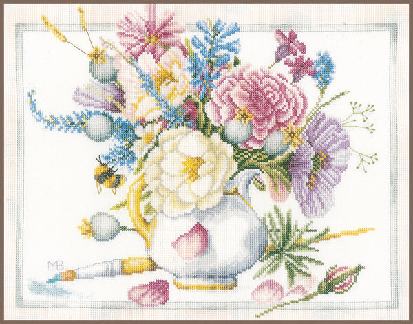 DIY Counted cross stitch kit Flowers in white pot