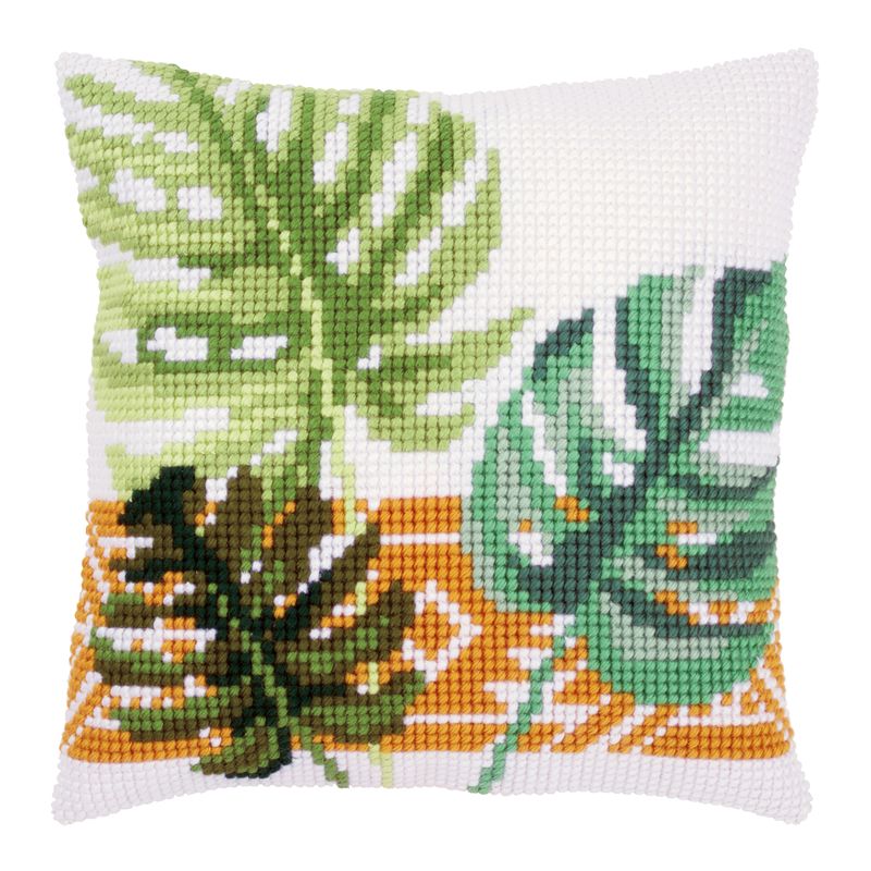 DIY Cross stitch cushion kit Botanical leaves