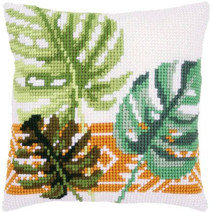DIY Cross stitch cushion kit Botanical leaves