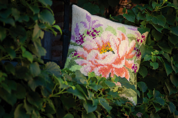 DIY Cross stitch cushion kit Peony