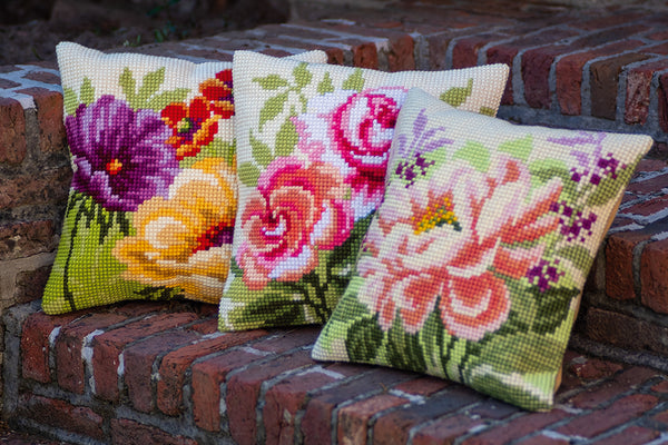 DIY Cross stitch cushion kit Peony