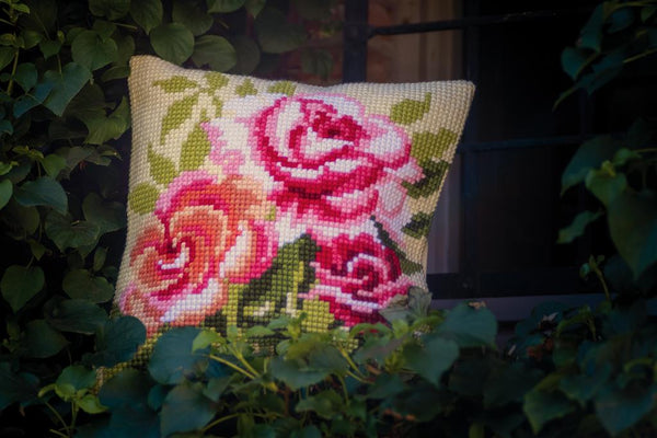 DIY Cross stitch cushion kit Roses