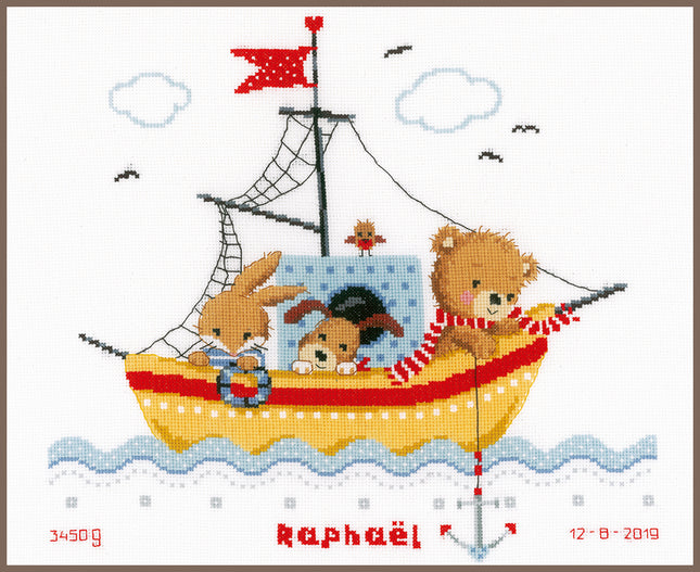 DIY Counted cross stitch kit Boat sailing 36 x 33 cm / 14.4" x 13.2"
