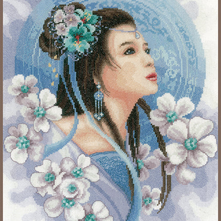 DIY Counted cross stitch kit Asian lady in blue