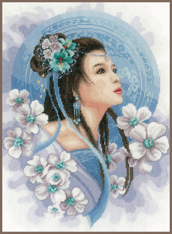 DIY Counted cross stitch kit Asian lady in blue