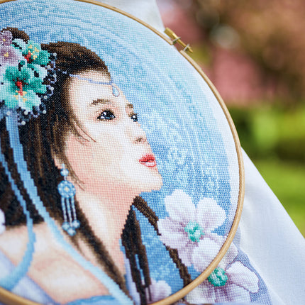 DIY Counted cross stitch kit Asian lady in blue