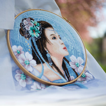 DIY Counted cross stitch kit Asian lady in blue