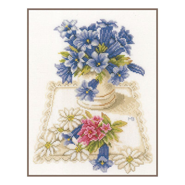 DIY Counted cross stitch kit Blue flowers