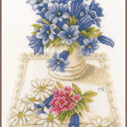 DIY Counted cross stitch kit Blue flowers