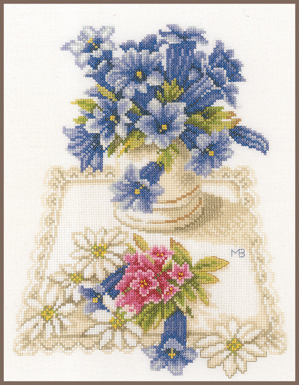 DIY Counted cross stitch kit Blue flowers