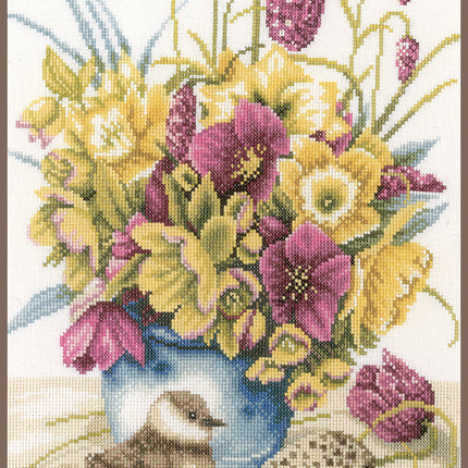 DIY Counted cross stitch kit Flowers & lapwing