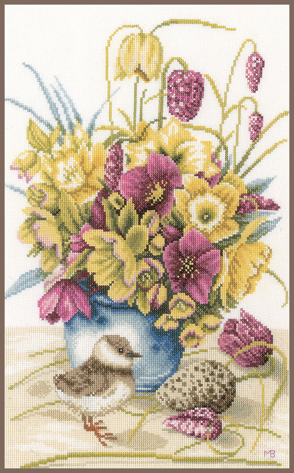 DIY Counted cross stitch kit Flowers & lapwing