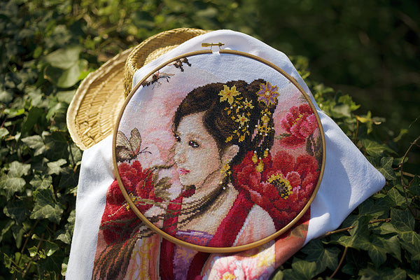 DIY Counted cross stitch kit Asian lady in pink