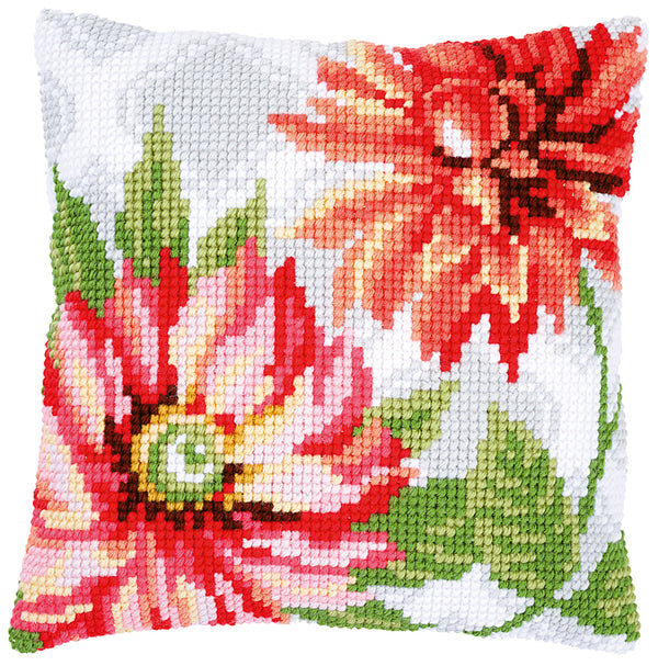 DIY Cross stitch cushion kit Pink flowers