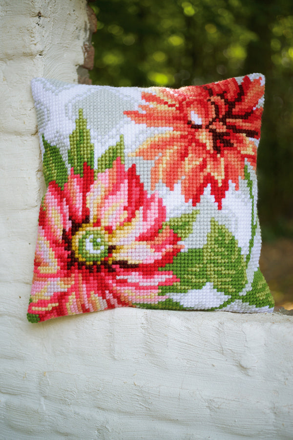 DIY Cross stitch cushion kit Pink flowers