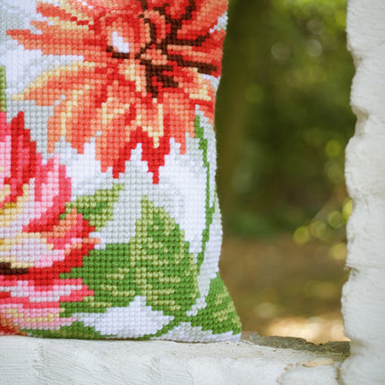 DIY Cross stitch cushion kit Pink flowers
