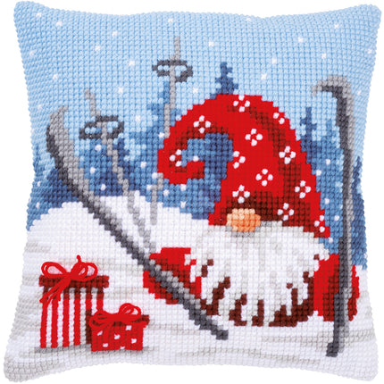 DIY Cross stitch cushion kit Christmas gnome skiing