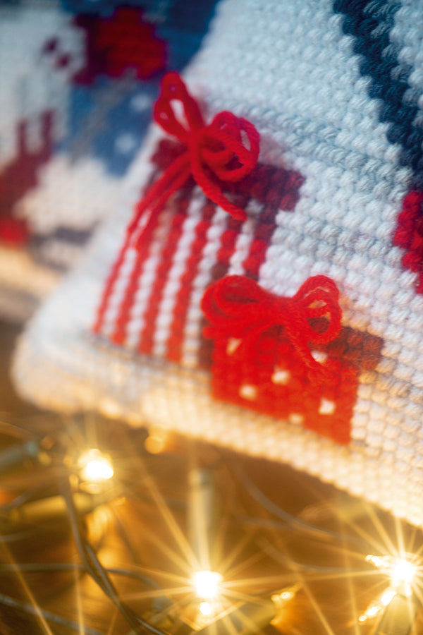 DIY Cross stitch cushion kit Christmas gnome skiing