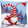 DIY Cross stitch cushion kit Christmas gnome skiing