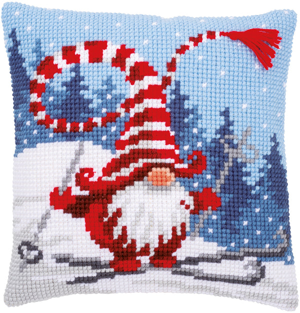 DIY Cross stitch cushion kit Christmas gnome skiing