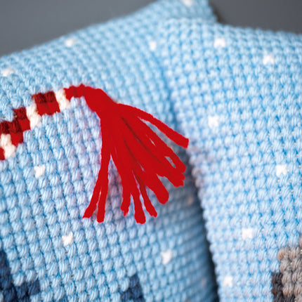DIY Cross stitch cushion kit Christmas gnome skiing