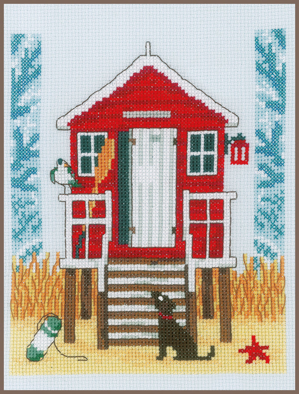 DIY Counted cross stitch kit Beach cabin 18 x 21 cm / 7.2