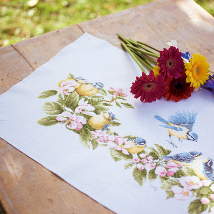 DIY Counted cross stitch kit Blue tits & blossoms 61 x 26 cm / 24.4" x 10.4"