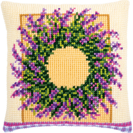 DIY Cross stitch cushion kit Lavender wreath