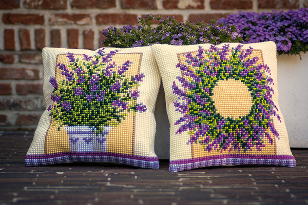 DIY Cross stitch cushion kit Lavender wreath