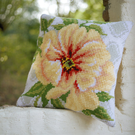 DIY Cross stitch cushion kit Soft orange flower