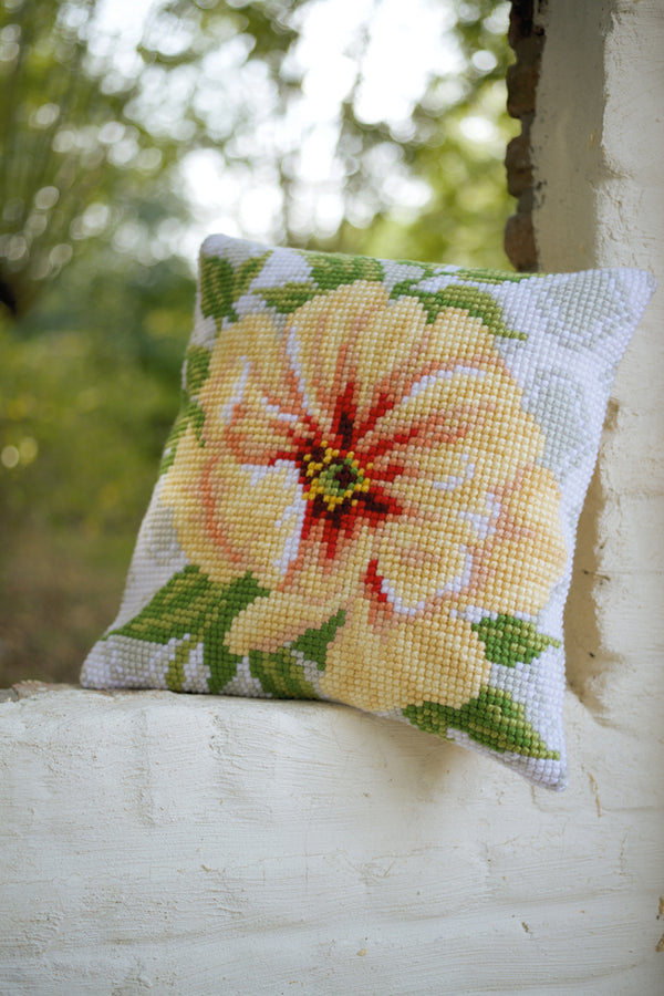 DIY Cross stitch cushion kit Soft orange flower